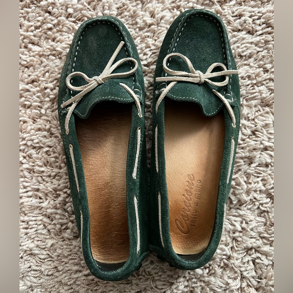 Handmade emerald moccasins